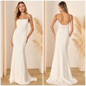 Lulus Blessed Romance White Sleeveless Button Back Mermaid Maxi Dress Size Large